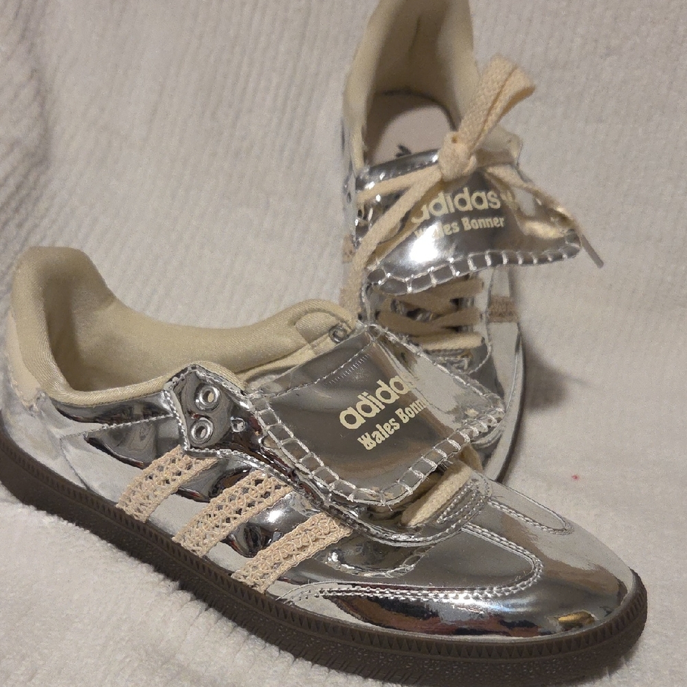 Adidas Metallic Silver and Cream Wales Bonner, Size 7 Unisex/mens, Womans 8.5/9
